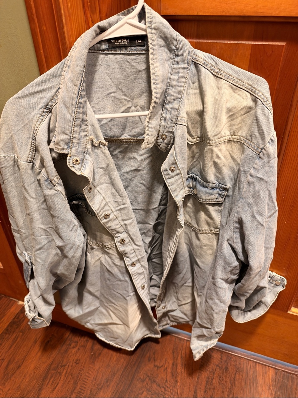SHEIN Light Wash Denim Shirt Jacket - Light Blue